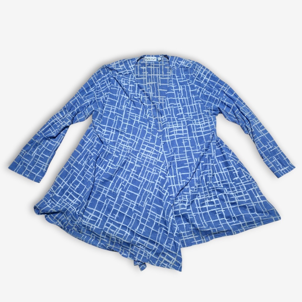 Habitat Sweater Womens Blue White Striped Open Front Stretch Knit Cardigan XL